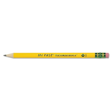 Ticonderoga Woodcase Pencil w/Eraser, HB (No 2), Black Lead, Yellow Barrel, PK12 33312